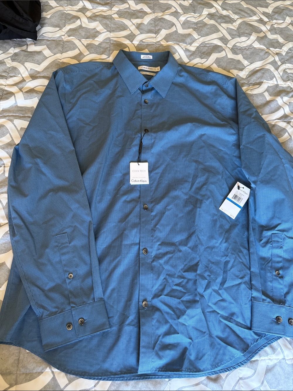Calvin Klein Teal-Blue Microdot Dress Shirt